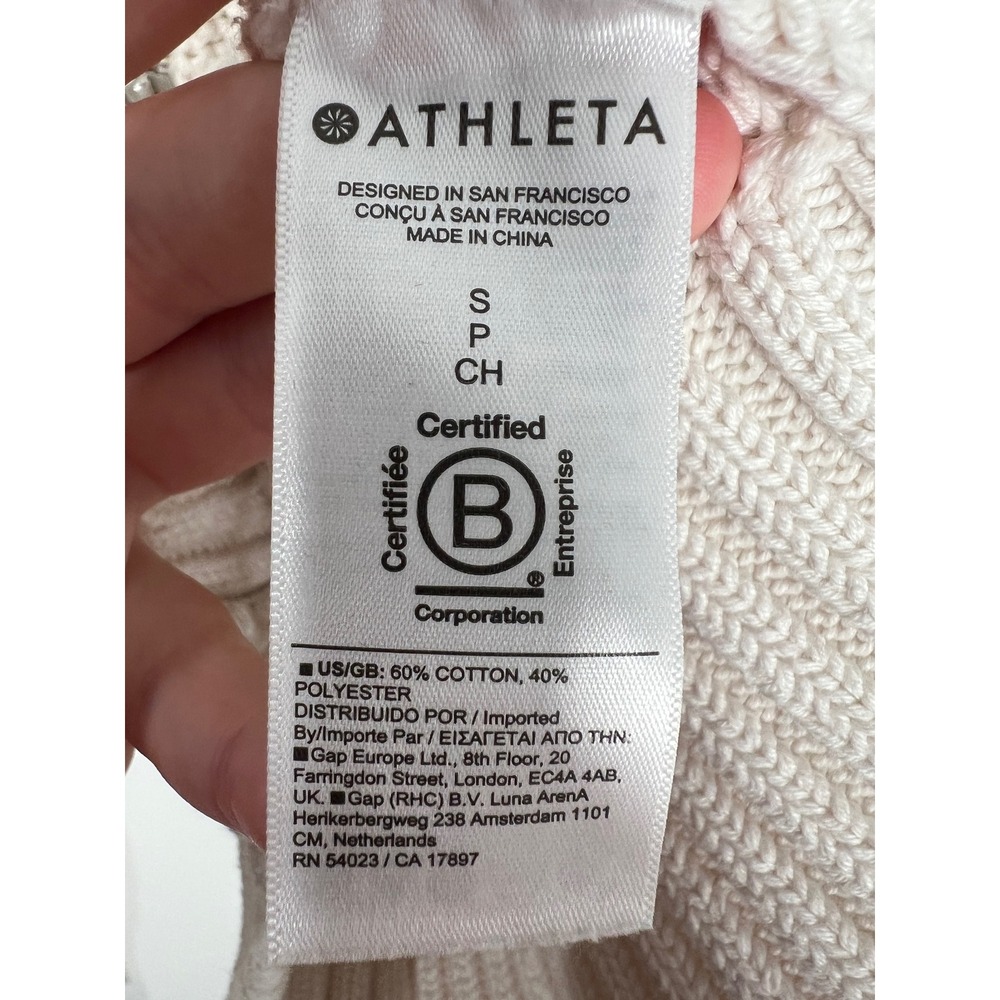 Athleta Ivory Shaker Knit Quarter Zip Pullover Sweater Coastal Preppy Small - Picture 3 of 6
